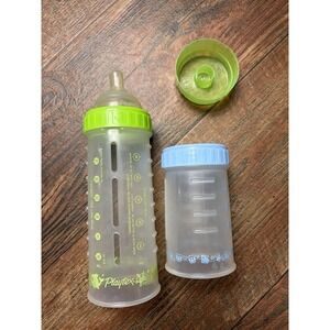 Vtg 90's Playtex Drop Ins 4 oz Baby Bottles 8oz With Lid Green Blue